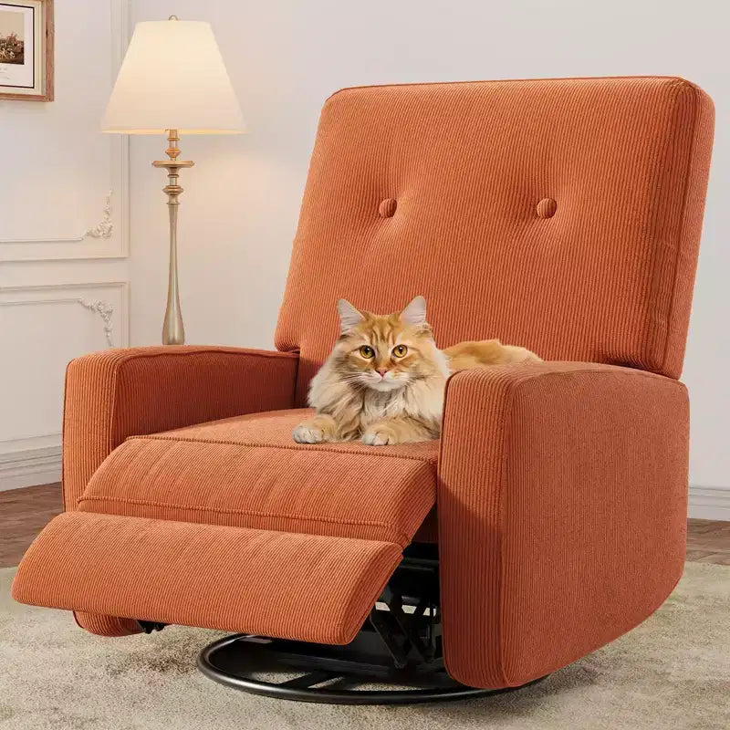 Fauteuil inclinable GustoWave, Fauteuil à bascule pivotant à 360° pour adultes avec dossier et repose-pieds réglables, Fauteuil confortable en velours côtelé, Rose