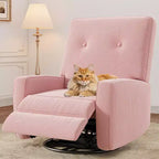 Fauteuil inclinable GustoWave, Fauteuil à bascule pivotant à 360° pour adultes avec dossier et repose-pieds réglables, Fauteuil confortable en velours côtelé, Rose