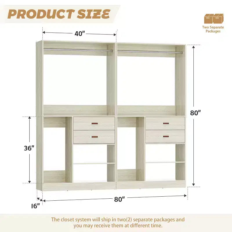 Système d'organisation de placard Besiost 40 pouces avec tiroirs, armoire autoportante avec tringles de suspension