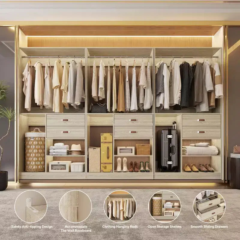 Système d'organisation de placard Besiost 40 pouces avec tiroirs, armoire autoportante avec tringles de suspension