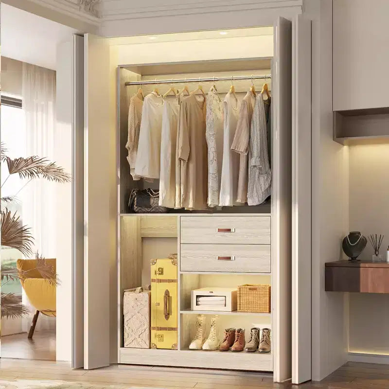 Système d'organisation de placard Besiost 40 pouces avec tiroirs, armoire autoportante avec tringles de suspension