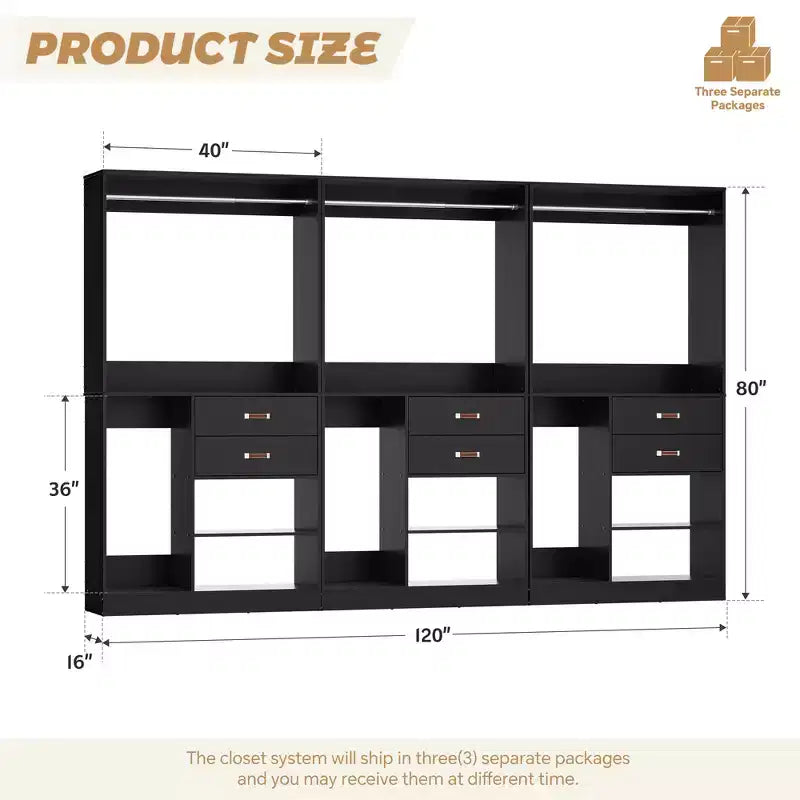 Système d'organisation de placard Besiost 40 pouces avec tiroirs, armoire autoportante avec tringles de suspension