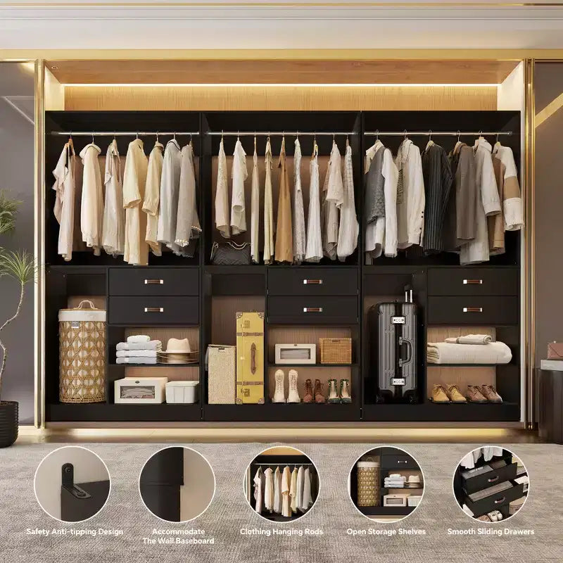 Système d'organisation de placard Besiost 40 pouces avec tiroirs, armoire autoportante avec tringles de suspension