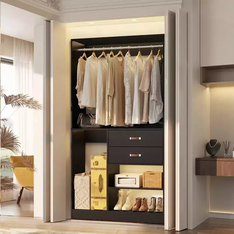 Système d'organisation de placard Besiost 40 pouces avec tiroirs, armoire autoportante avec tringles de suspension