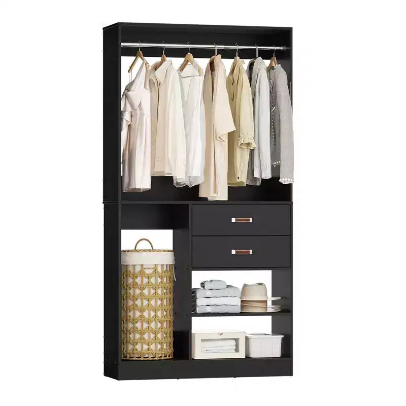 Système d'organisation de placard Besiost 40 pouces avec tiroirs, armoire autoportante avec tringles de suspension