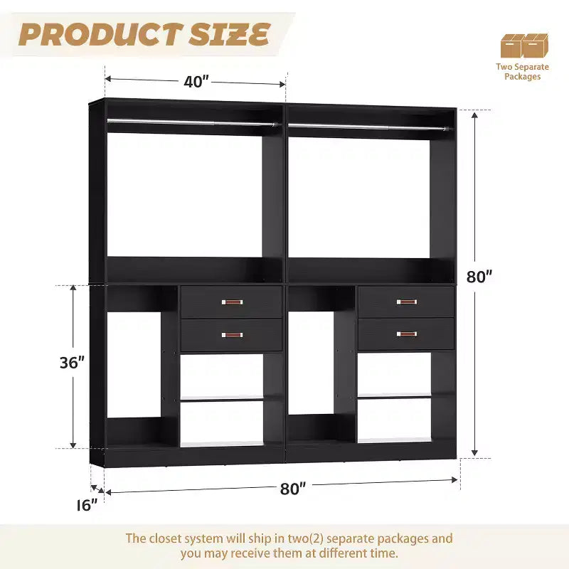 Système d'organisation de placard Besiost 40 pouces avec tiroirs, armoire autoportante avec tringles de suspension