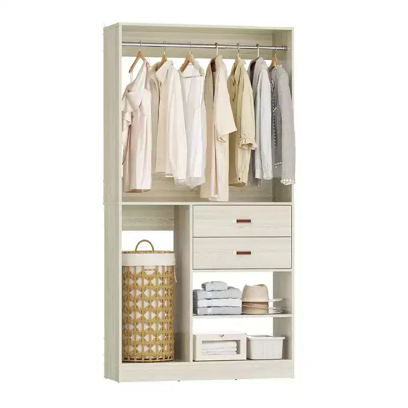 Système d'organisation de placard Besiost 40 pouces avec tiroirs, armoire autoportante avec tringles de suspension