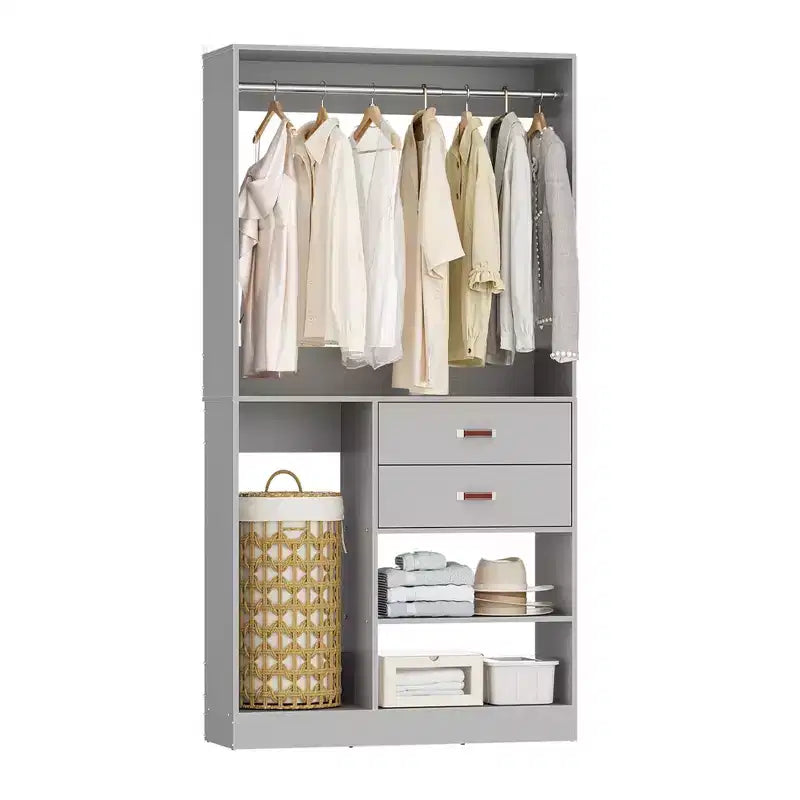 Système d'organisation de placard Besiost 40 pouces avec tiroirs, armoire autoportante avec tringles de suspension