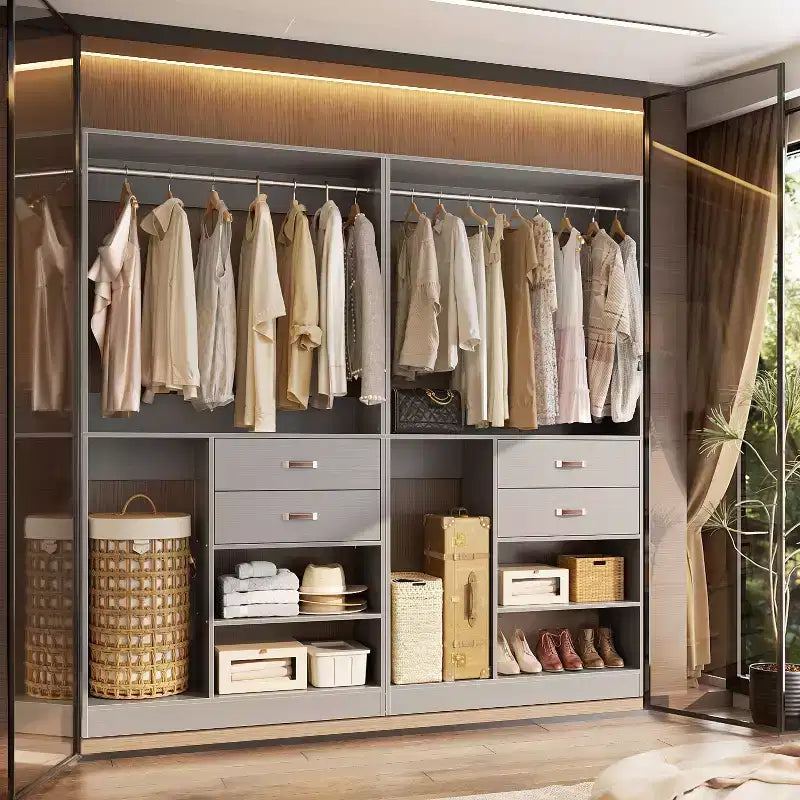 Système d'organisation de placard Besiost 40 pouces avec tiroirs, armoire autoportante avec tringles de suspension