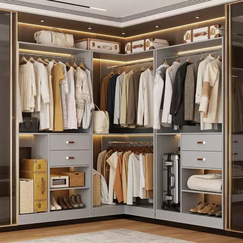 Système d'organisation de placard Besiost 40 pouces avec tiroirs, armoire autoportante avec tringles de suspension