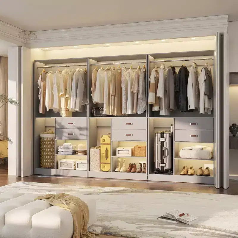 Système d'organisation de placard Besiost 40 pouces avec tiroirs, armoire autoportante avec tringles de suspension