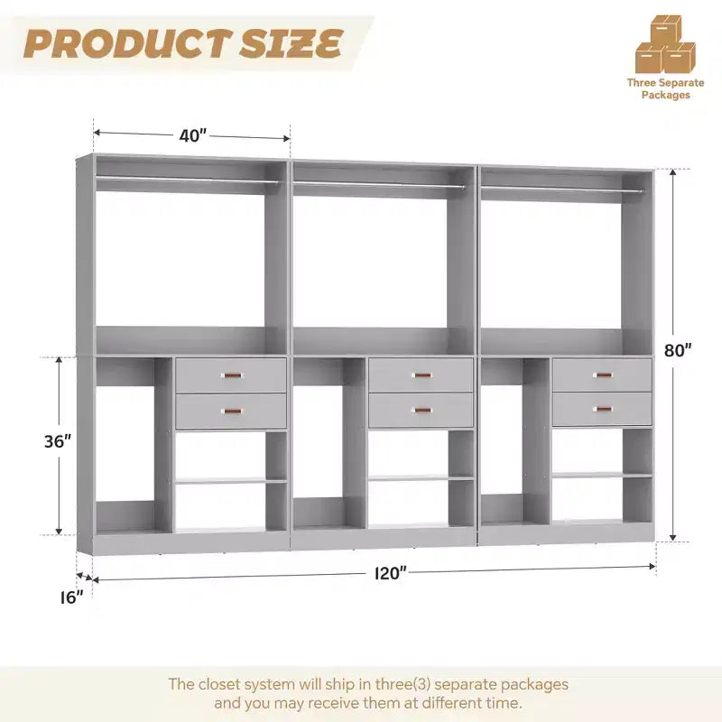 Système d'organisation de placard Besiost 40 pouces avec tiroirs, armoire autoportante avec tringles de suspension