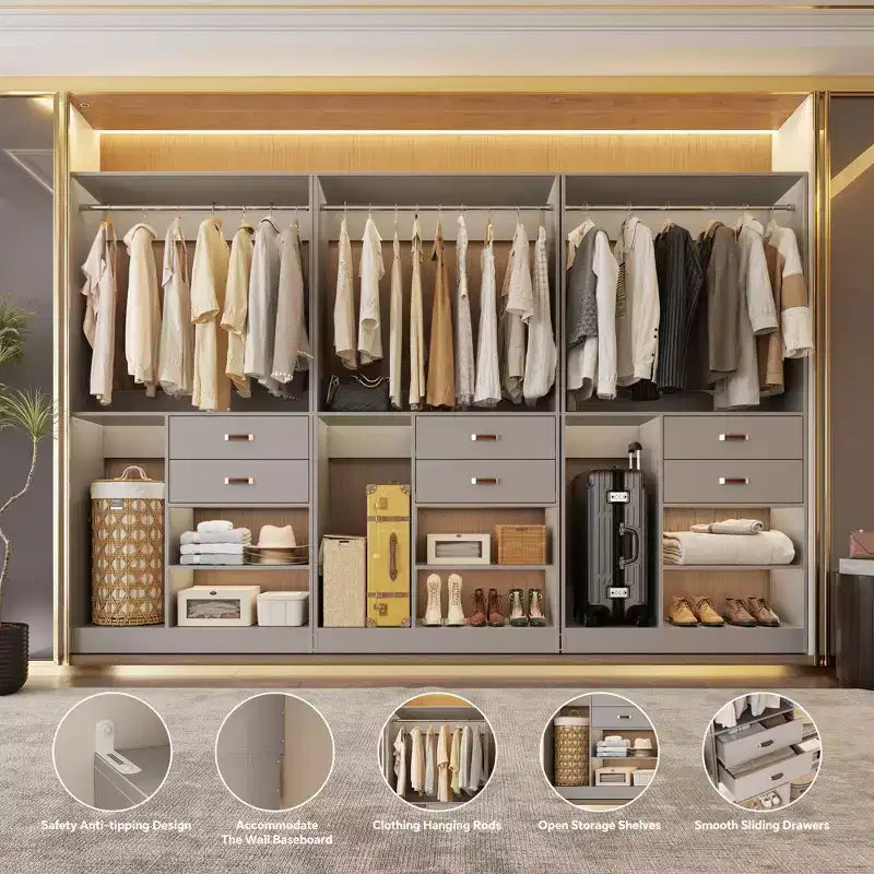 Système d'organisation de placard Besiost 40 pouces avec tiroirs, armoire autoportante avec tringles de suspension