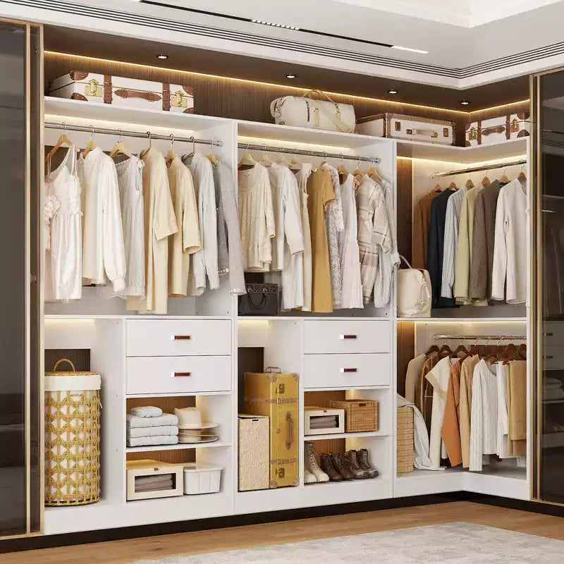 Système d'organisation de placard Besiost 40 pouces avec tiroirs, armoire autoportante avec tringles de suspension