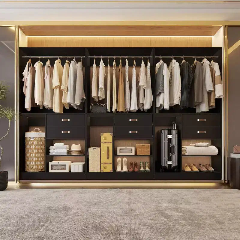 Système d'organisation de placard Besiost 40 pouces avec tiroirs, armoire autoportante avec tringles de suspension