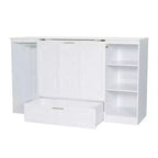 Lit escamotable double avec étagères de chevet et armoire, lit pliant en bois pour chambre d'amis et bureau à domicile, blanc
