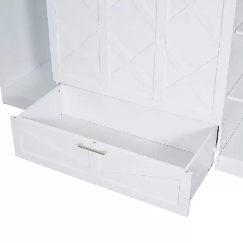 Lit escamotable double avec étagères de chevet et armoire, lit pliant en bois pour chambre d'amis et bureau à domicile, blanc