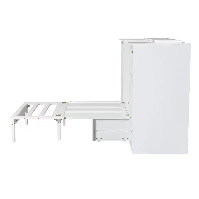 Lit escamotable double avec étagères de chevet et armoire, lit pliant en bois pour chambre d'amis et bureau à domicile, blanc