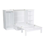 Lit escamotable double avec étagères de chevet et armoire, lit pliant en bois pour chambre d'amis et bureau à domicile, blanc
