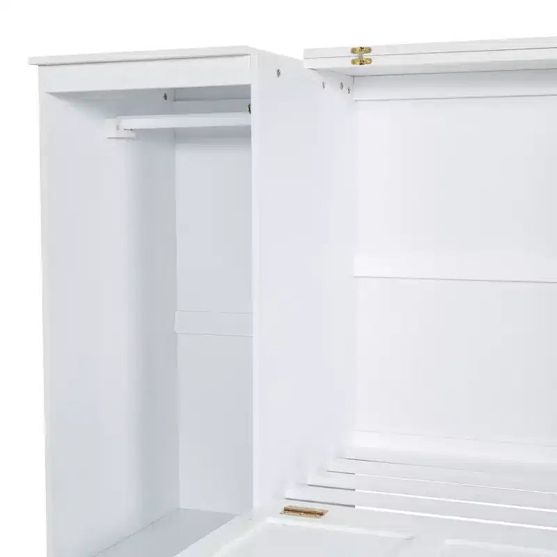 Lit escamotable double avec étagères de chevet et armoire, lit pliant en bois pour chambre d'amis et bureau à domicile, blanc