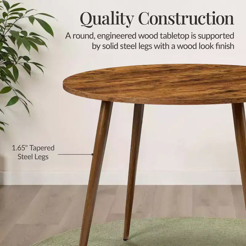 Table de salle à manger ronde moderne du milieu du siècle Best Choice Products, 35,5 po, dinette pour la maison ou la cuisine avec pieds en acier au fini bois