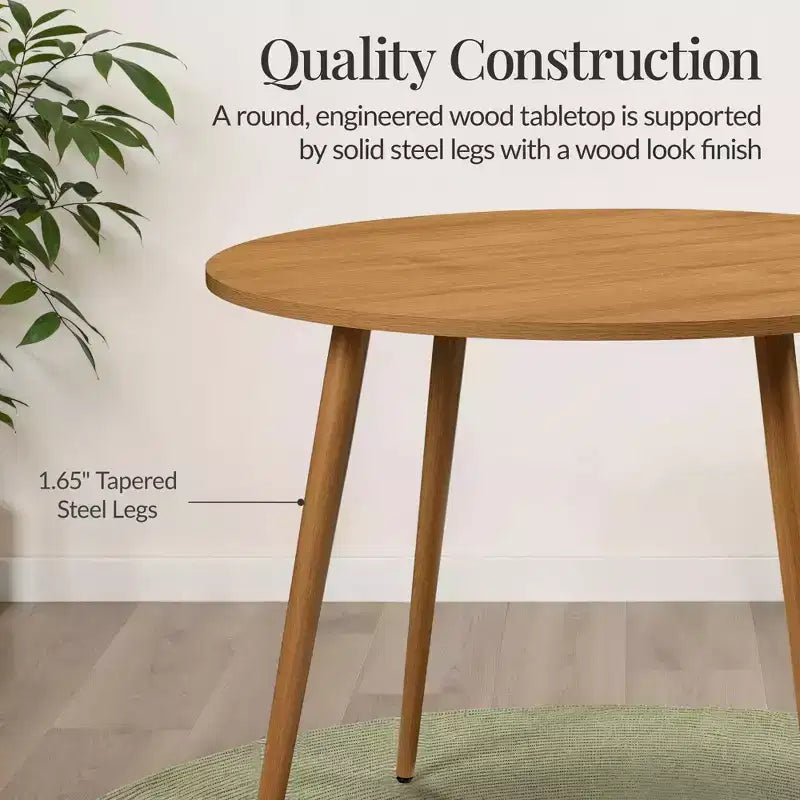 Table de salle à manger ronde moderne du milieu du siècle Best Choice Products, 35,5 po, dinette pour la maison ou la cuisine avec pieds en acier au fini bois