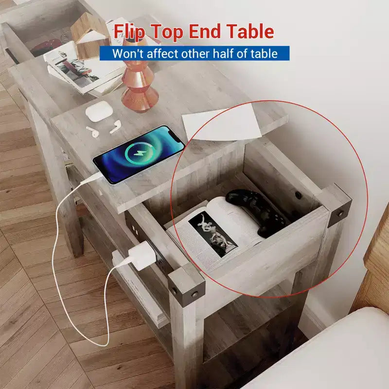 Table de chevet COZONY avec station de charge, rangement à tiroirs à 3 niveaux, table d'appoint étroite pour salon, chambre à coucher, bureau
