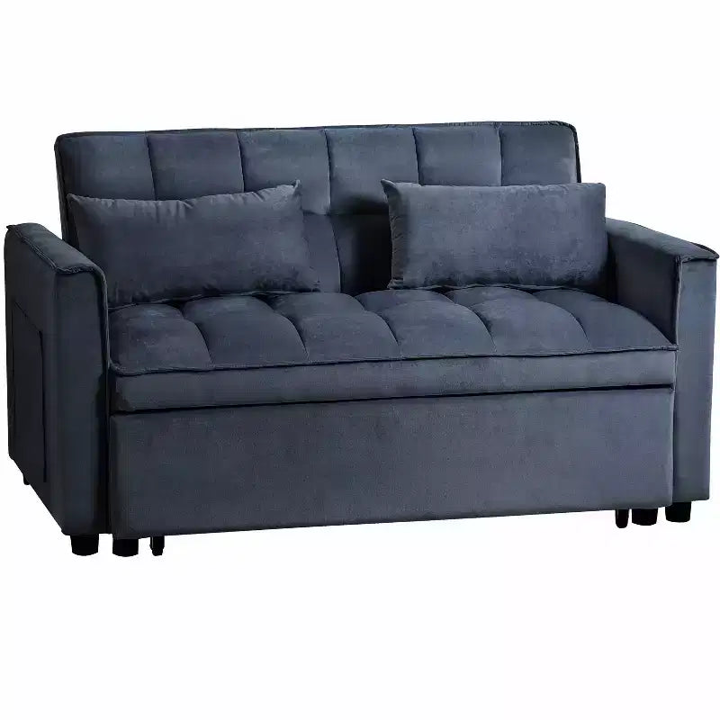 MAYEERTY Canapé convertible moderne, velours, avec accoudoirs réglables, oreillers et poches pour salon, noir