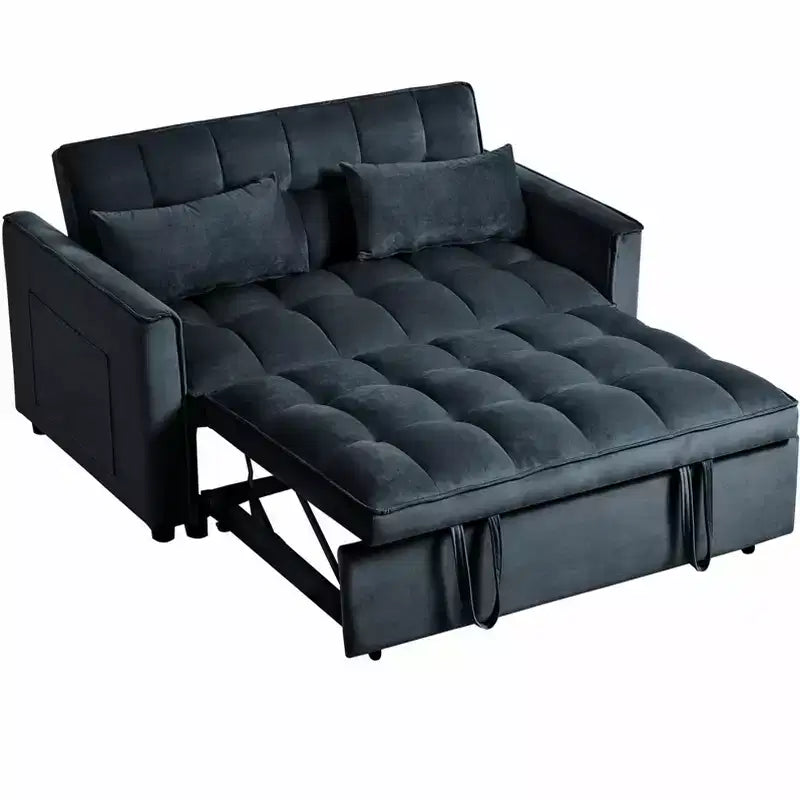 MAYEERTY Canapé convertible moderne, velours, avec accoudoirs réglables, oreillers et poches pour salon, noir