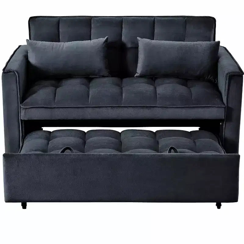 MAYEERTY Canapé convertible moderne, velours, avec accoudoirs réglables, oreillers et poches pour salon, noir