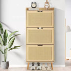 Meuble à chaussures avec 3 tiroirs basculants en rotin et dispositif anti-basculement, meuble à chaussures pour entrée, couloir, capacité de 15 à 20 paires