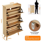Meuble à chaussures avec 3 tiroirs basculants en rotin et dispositif anti-basculement, meuble à chaussures pour entrée, couloir, capacité de 15 à 20 paires