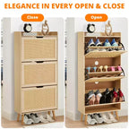 Meuble à chaussures avec 3 tiroirs basculants en rotin et dispositif anti-basculement, meuble à chaussures pour entrée, couloir, capacité de 15 à 20 paires