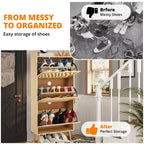 Meuble à chaussures avec 3 tiroirs basculants en rotin et dispositif anti-basculement, meuble à chaussures pour entrée, couloir, capacité de 15 à 20 paires