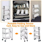 Chariot de rangement pliable à 3 niveaux avec roues, capacité de 136 kg, chariot de service roulant pour la maison, le garage, la cuisine et l'atelier