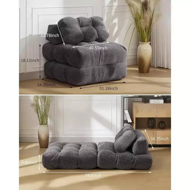 Canapé-lit pliant polyvalent avec oreiller intégré | Fauteuil convertible pour salon, chambre d'étudiant | Lavable en machine et portable