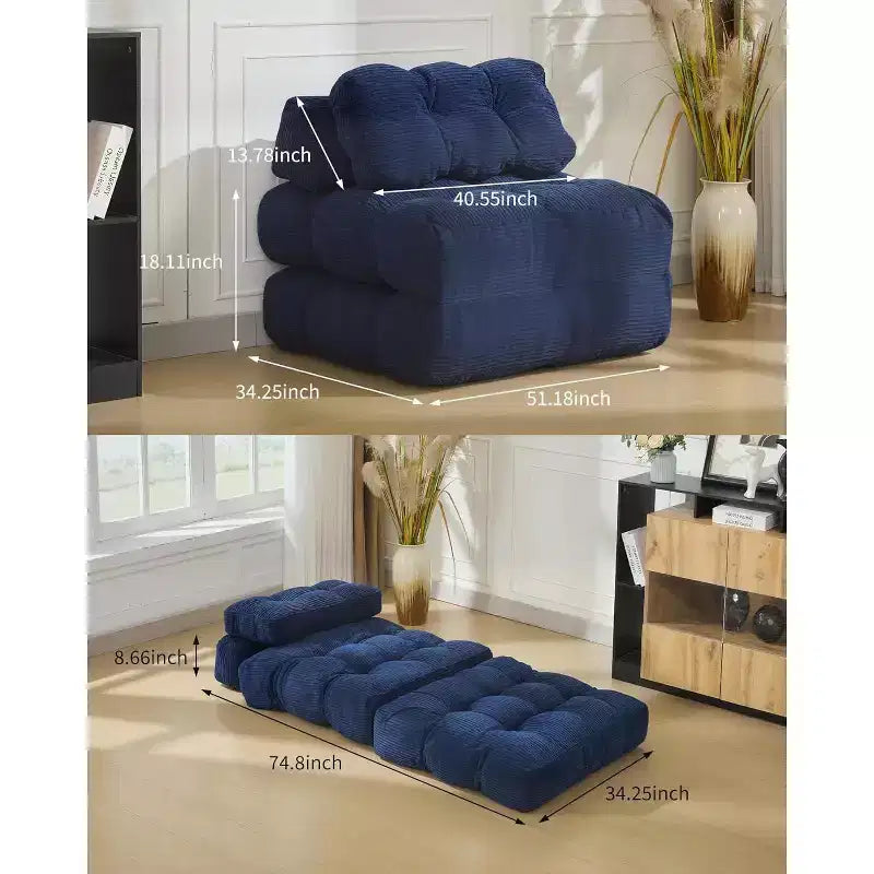 Canapé-lit pliant polyvalent avec oreiller intégré | Fauteuil convertible pour salon, chambre d'étudiant | Lavable en machine et portable