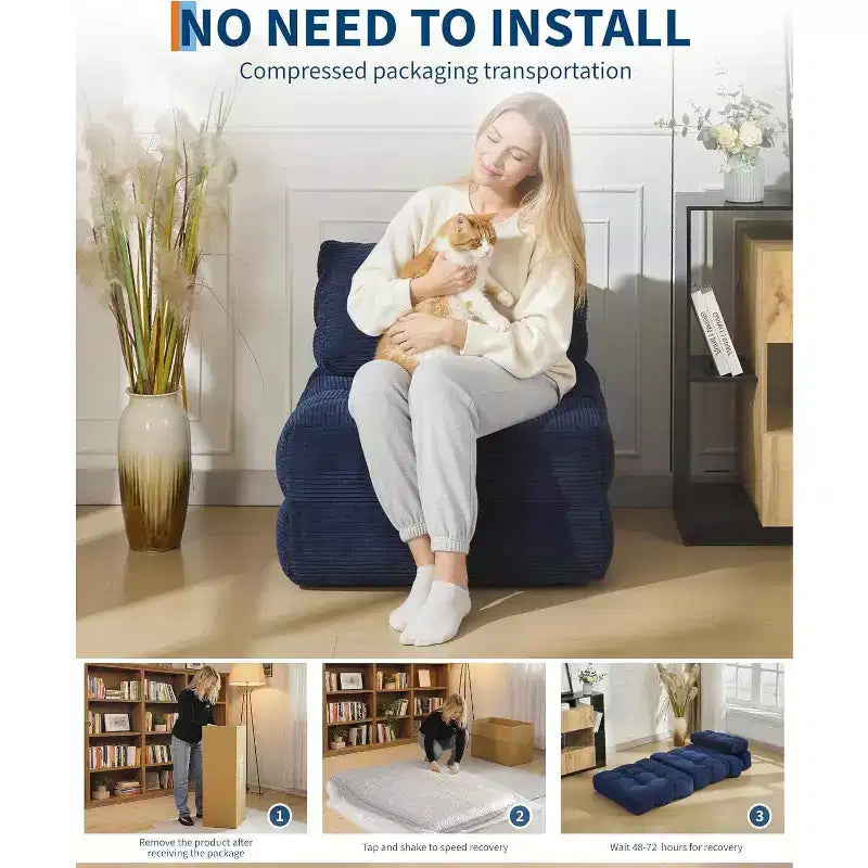 Canapé-lit pliant polyvalent avec oreiller intégré | Fauteuil convertible pour salon, chambre d'étudiant | Lavable en machine et portable