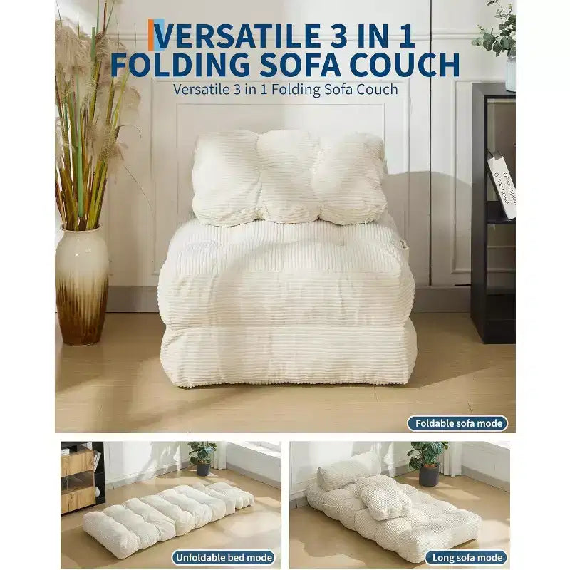 Canapé-lit pliant polyvalent avec oreiller intégré | Fauteuil convertible pour salon, chambre d'étudiant | Lavable en machine et portable
