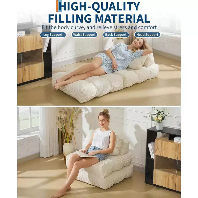 Canapé-lit pliant polyvalent avec oreiller intégré | Fauteuil convertible pour salon, chambre d'étudiant | Lavable en machine et portable