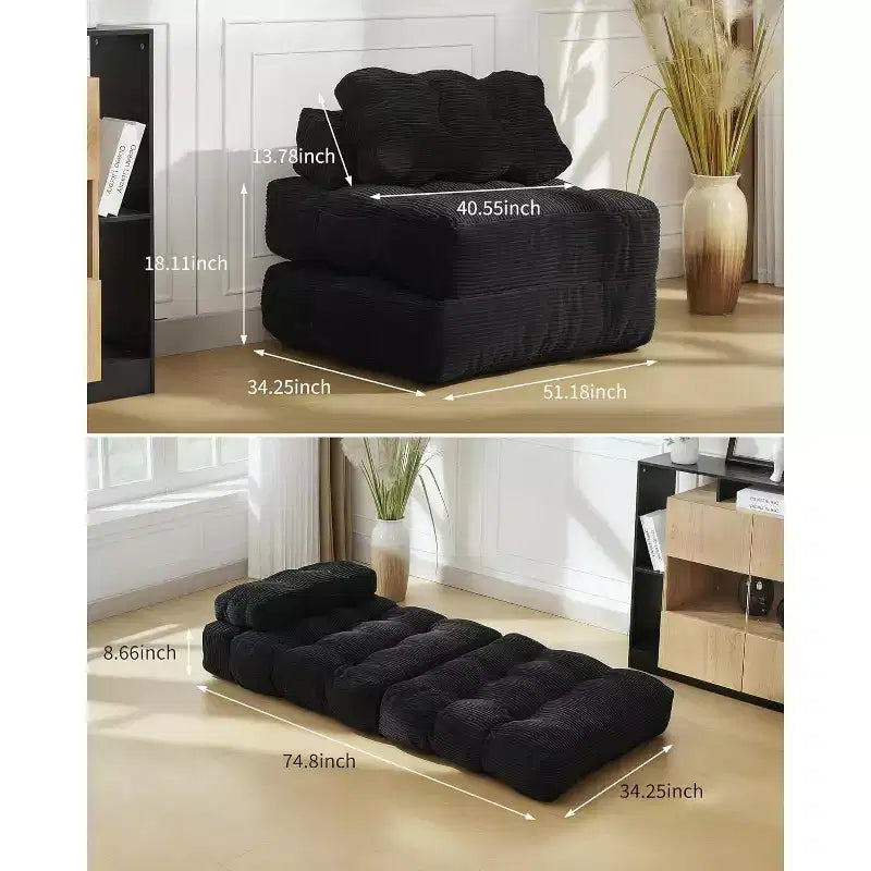 Canapé-lit pliant polyvalent avec oreiller intégré | Fauteuil convertible pour salon, chambre d'étudiant | Lavable en machine et portable