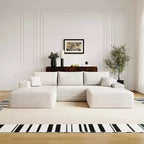 MAYEERTY 107 White L-Shape Cloud Sectional, Plush Corduroy Modular Sofa, No Assembly