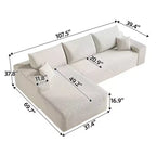 MAYEERTY 107 Canapé d'angle en forme de L blanc, modulaire en velours côtelé moelleux, aucun assemblage requis
