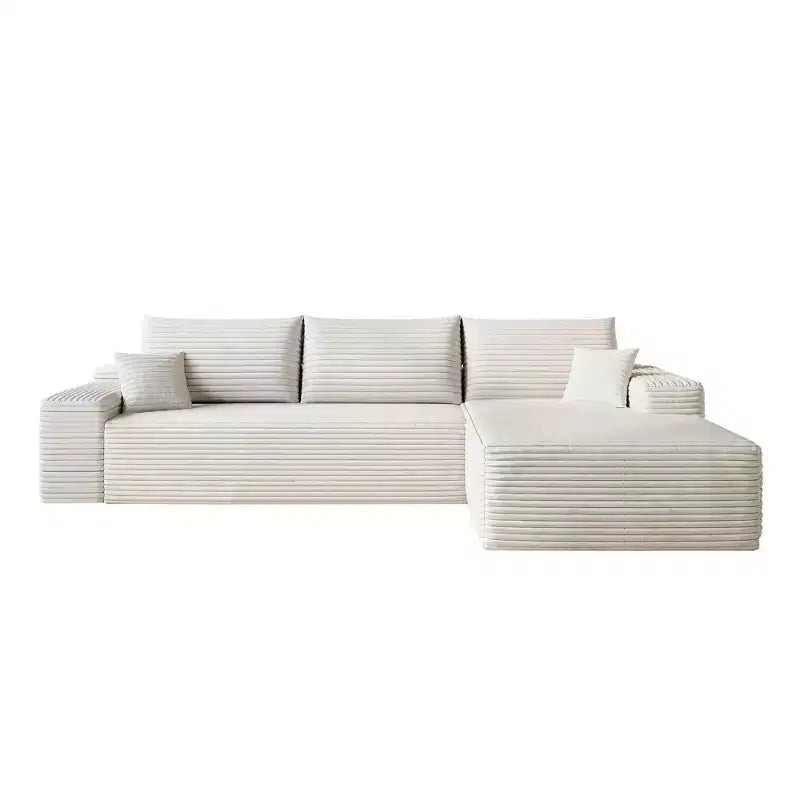 MAYEERTY 107 Canapé d'angle en forme de L blanc, modulaire en velours côtelé moelleux, aucun assemblage requis