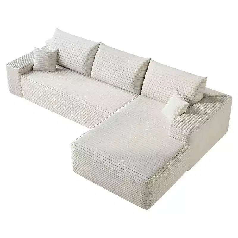 MAYEERTY 107 Canapé d'angle en forme de L blanc, modulaire en velours côtelé moelleux, aucun assemblage requis