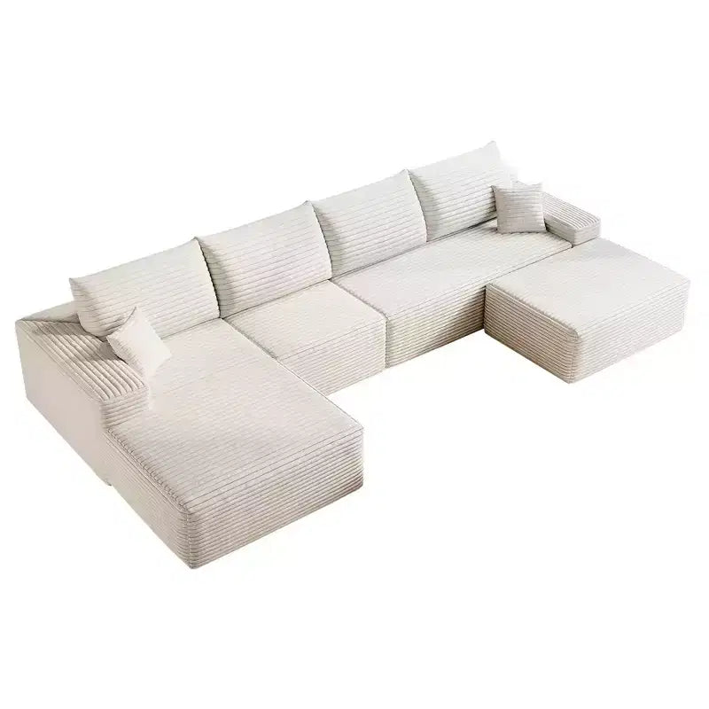 MAYEERTY 107 Canapé d'angle en forme de L blanc, modulaire en velours côtelé moelleux, aucun assemblage requis