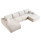 MAYEERTY 107 Canapé d'angle en forme de L blanc, modulaire en velours côtelé moelleux, aucun assemblage requis