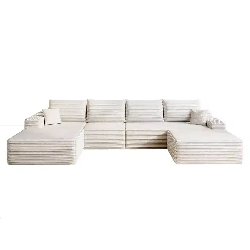 MAYEERTY 107 Canapé d'angle en forme de L blanc, modulaire en velours côtelé moelleux, aucun assemblage requis