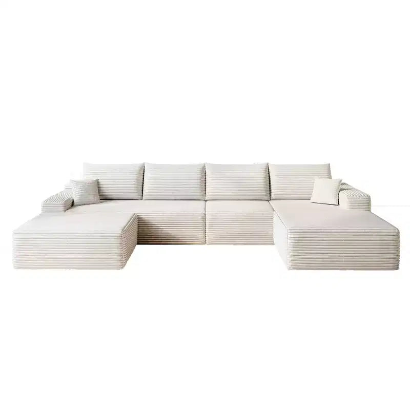 MAYEERTY 107 Canapé d'angle en forme de L blanc, modulaire en velours côtelé moelleux, aucun assemblage requis