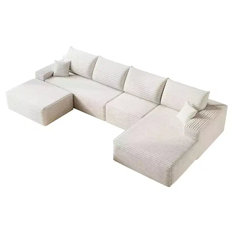MAYEERTY 107 Canapé d'angle en forme de L blanc, modulaire en velours côtelé moelleux, aucun assemblage requis